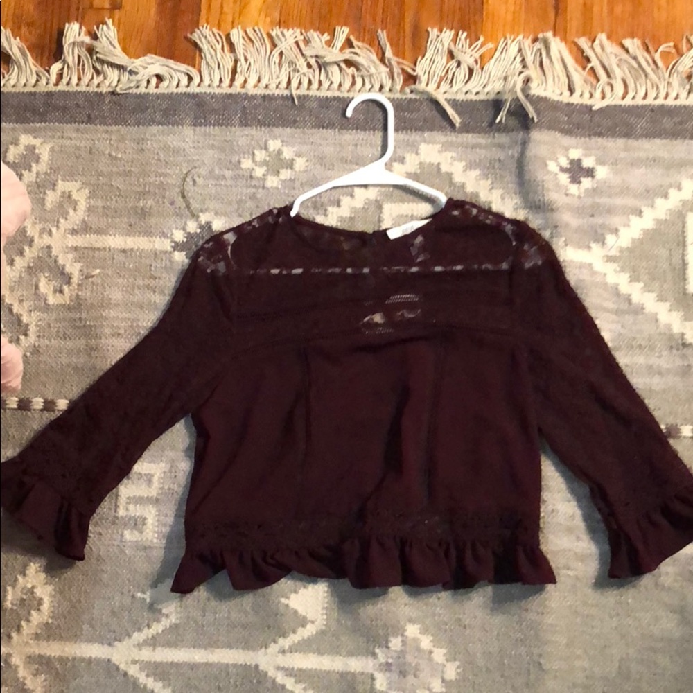 3/4 sleeve maroon crop